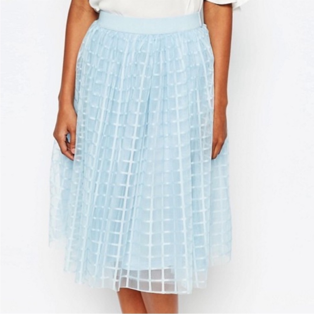 Boohoo light blue tulle midi skirt‎ skater grid puffy party baby blue women’s 10